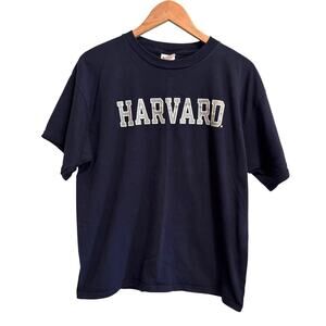 Champion Harvard University Navy Blue T Shirt Silver Sparkle Letters Size Large